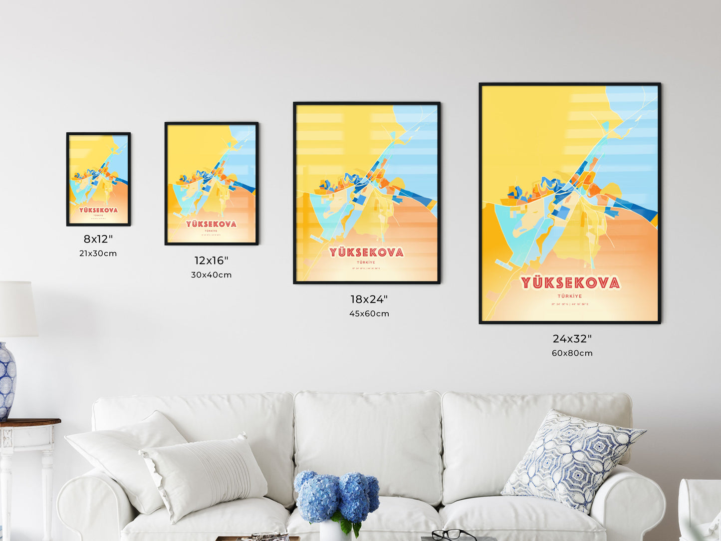 Colorful YÜKSEKOVA TURKEY Fine Art Map Blue Orange