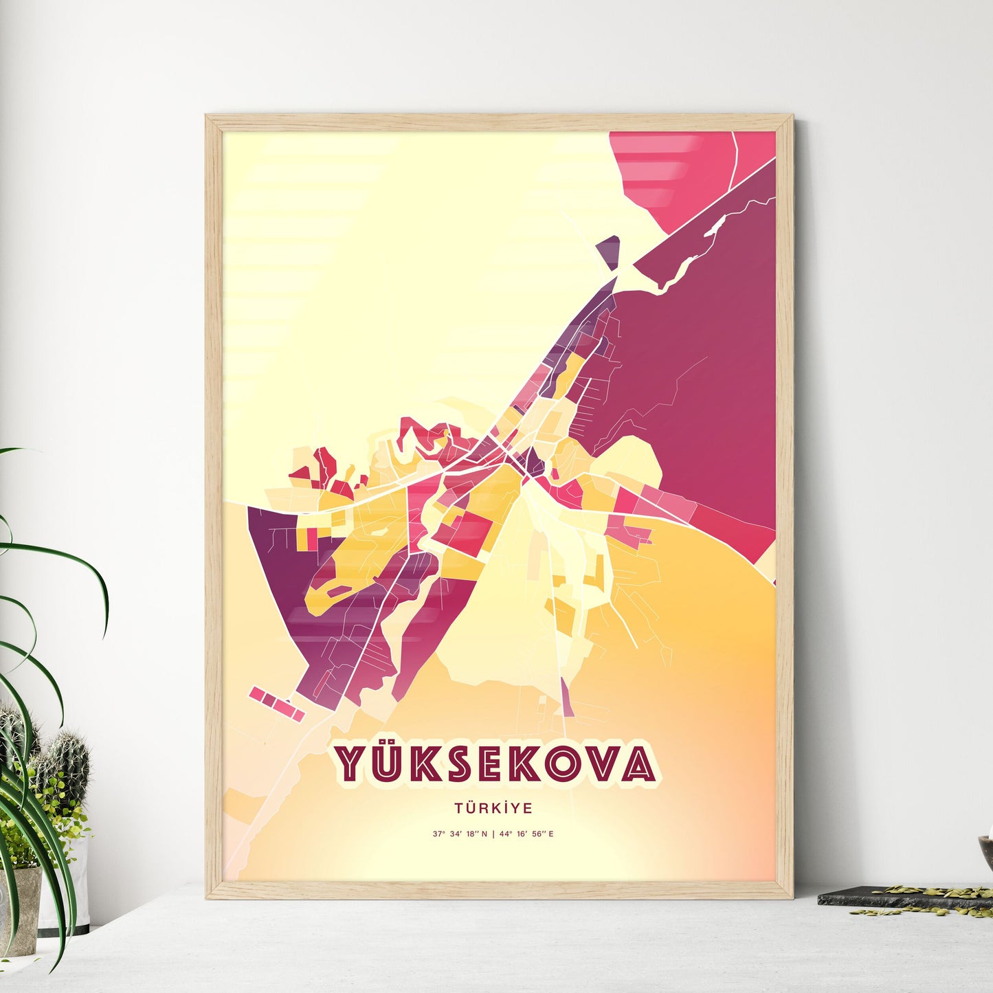 Colorful YÜKSEKOVA TURKEY Fine Art Map Hot Red