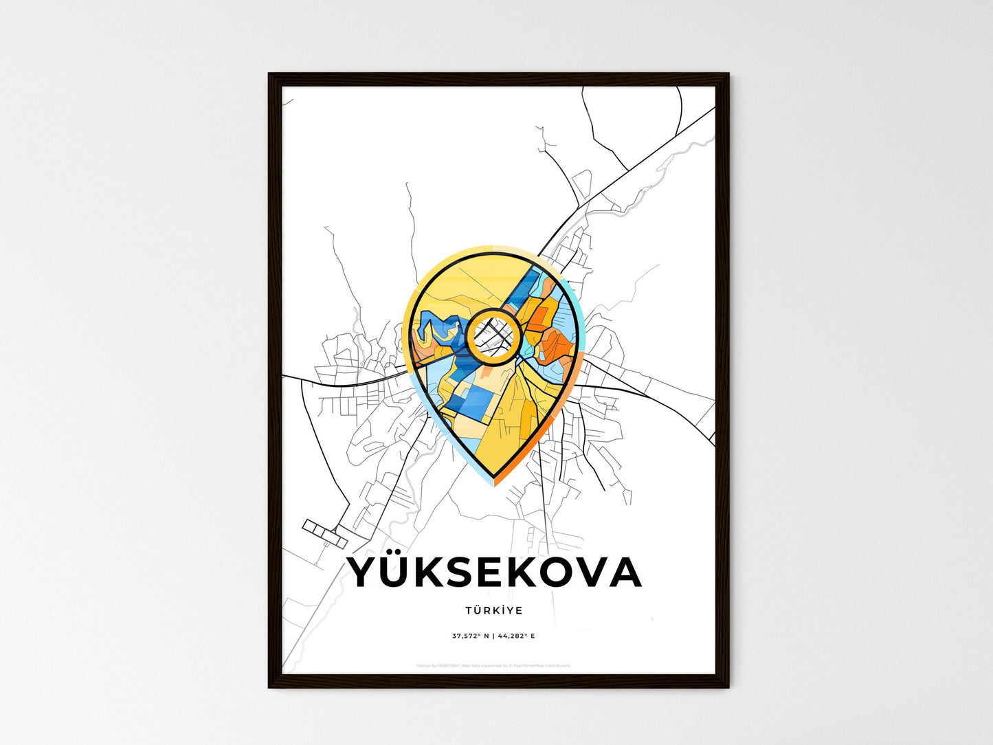 Yüksekova Turkey wedding art map with pointer icon