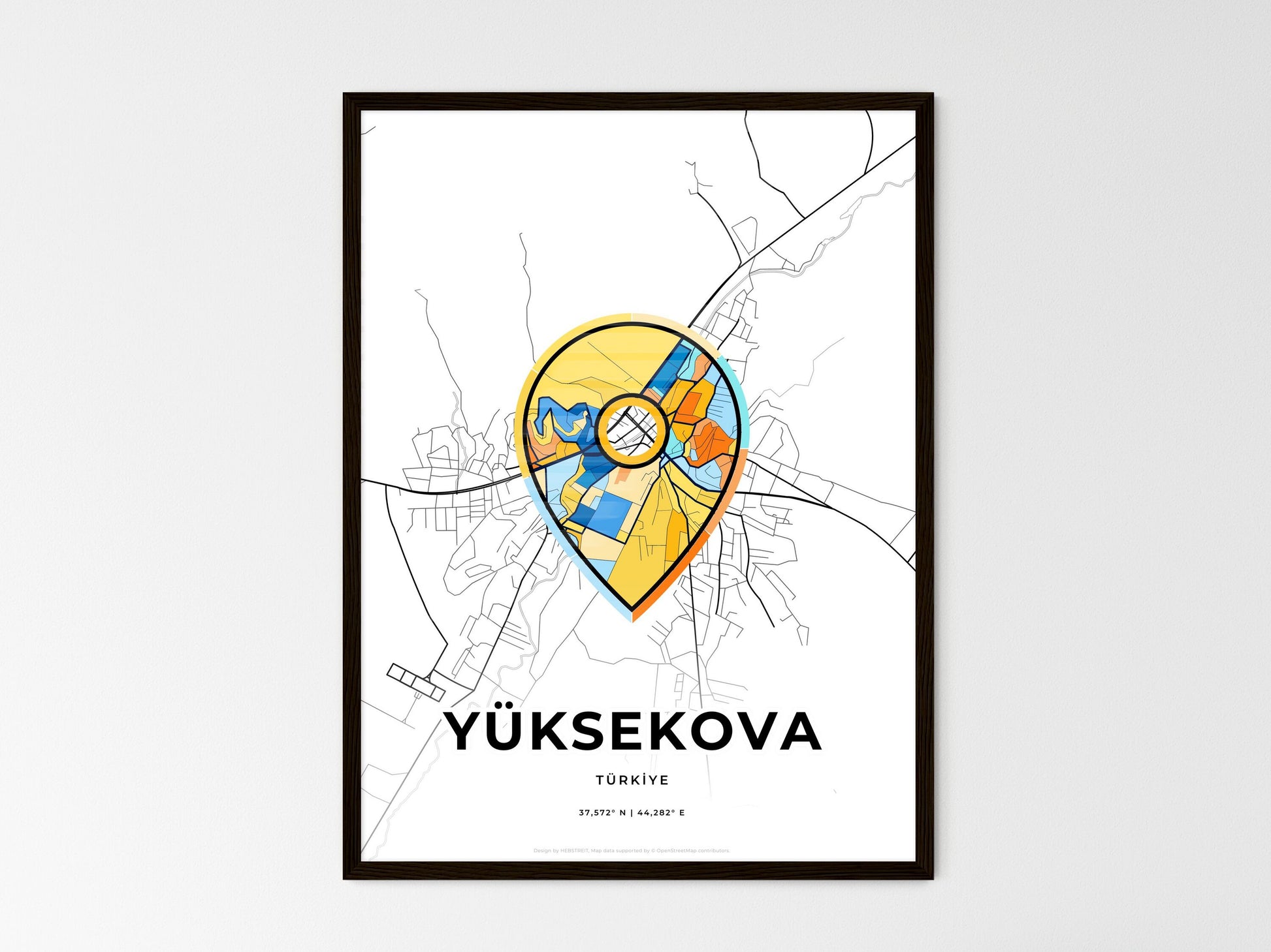 Yüksekova Turkey wedding art map with pointer icon