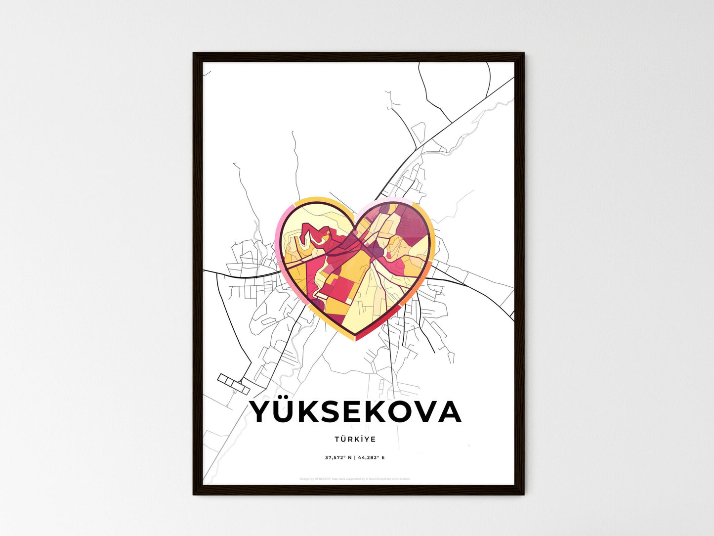Yüksekova Turkey wedding art map with heart icon