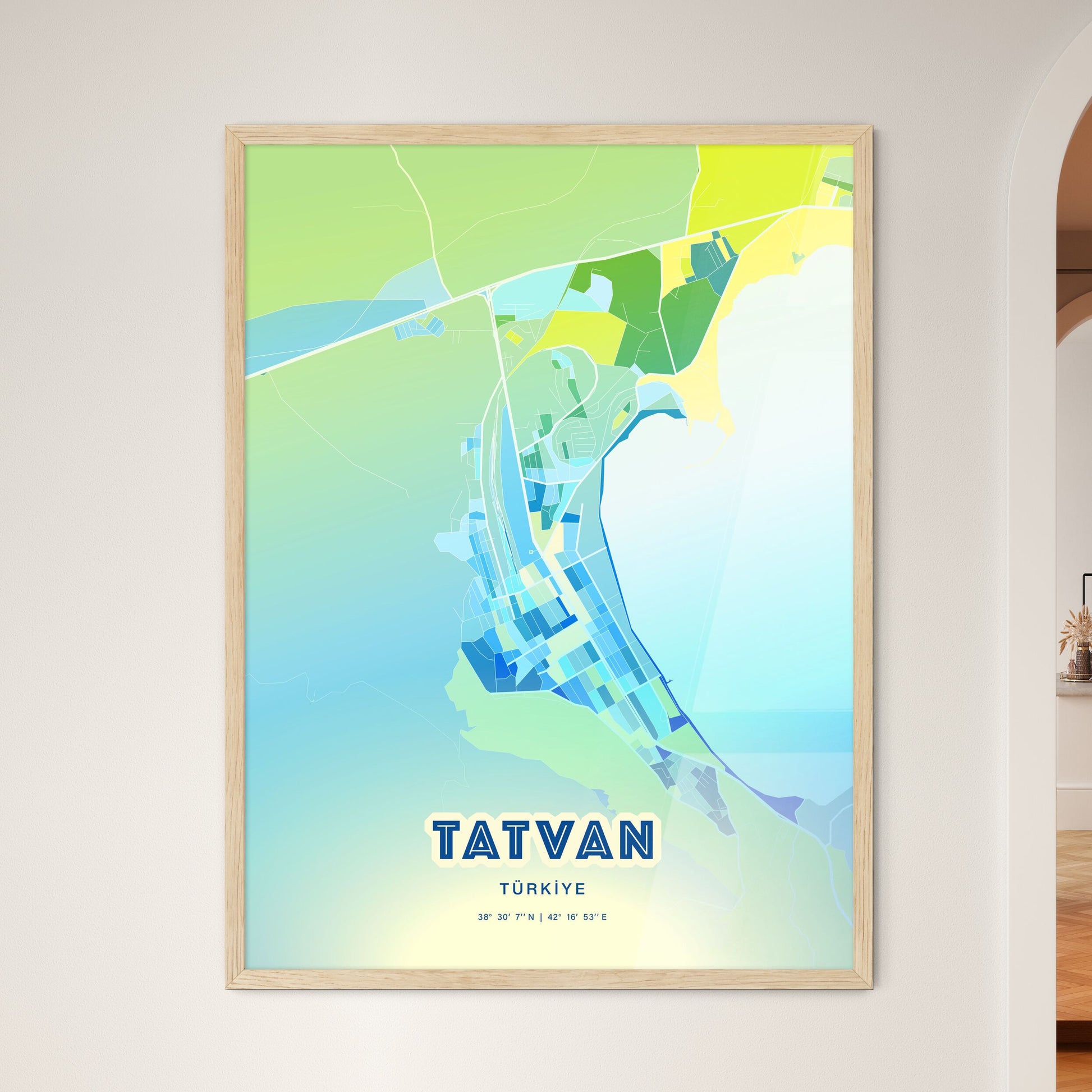 Colorful TATVAN TURKEY Fine Art Map Cool Blue