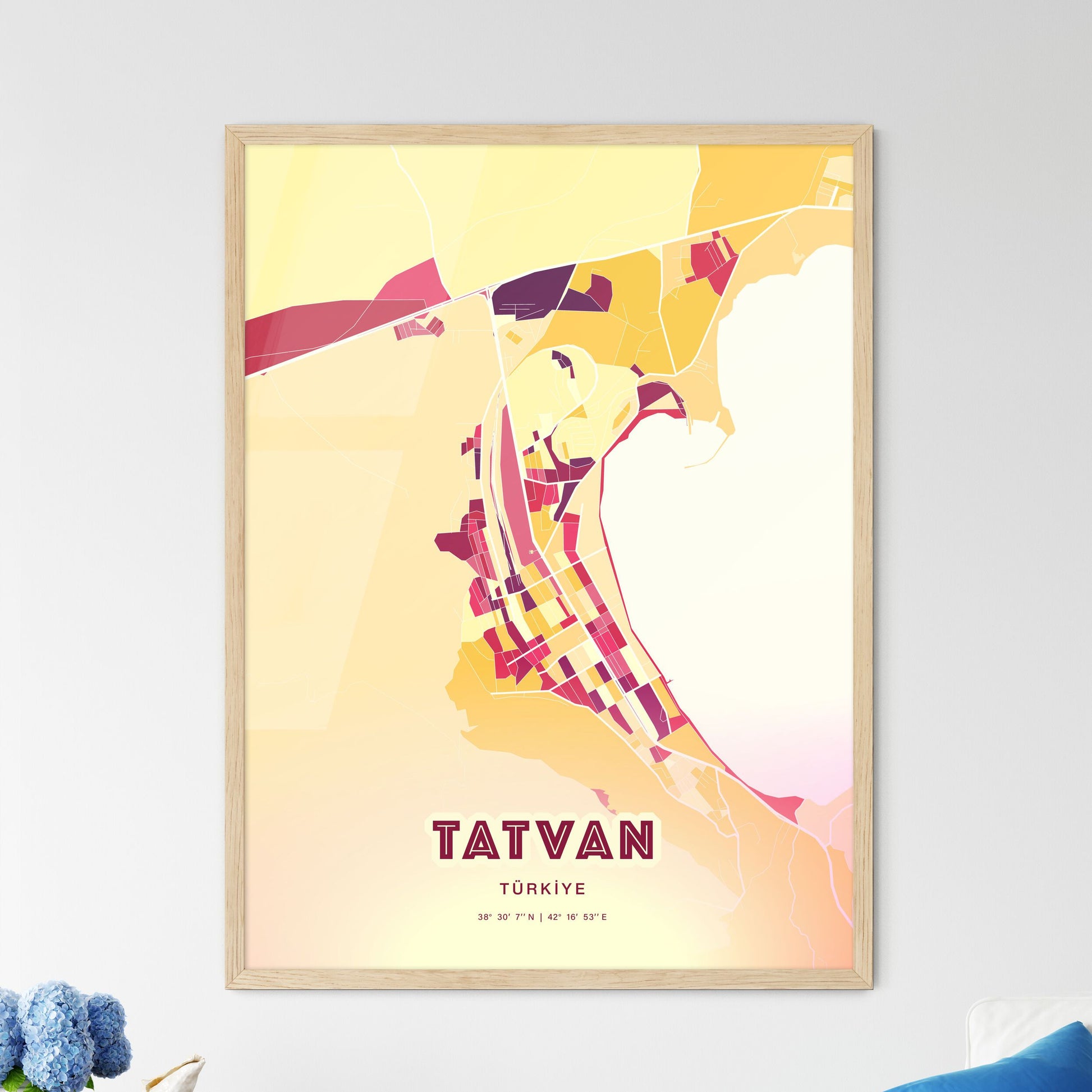 Colorful TATVAN TURKEY Fine Art Map Hot Red