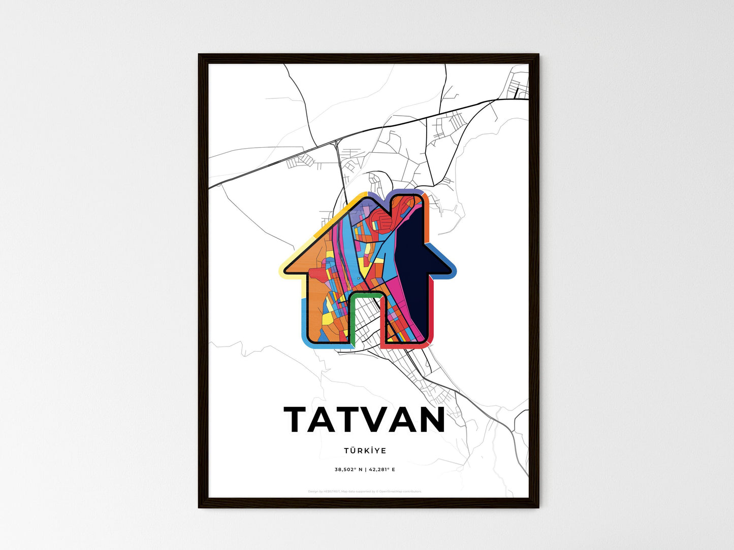 Tatvan Turkey wedding art map with home icon