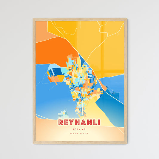 Colorful REYHANLI TURKEY Fine Art Map Blue Orange