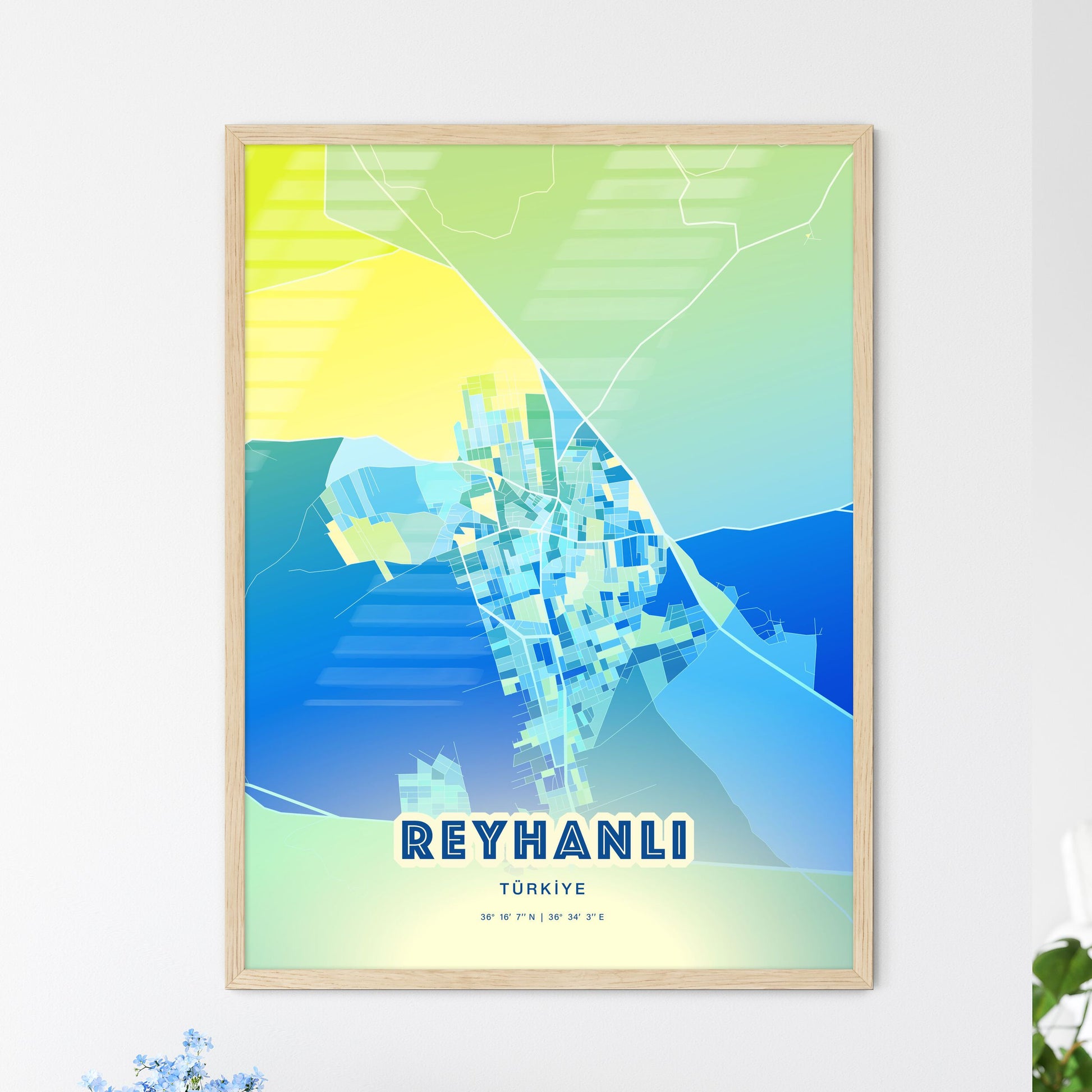 Colorful REYHANLI TURKEY Fine Art Map Cool Blue