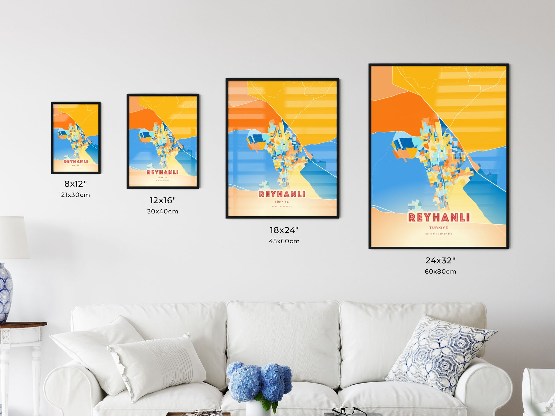 Colorful REYHANLI TURKEY Fine Art Map Blue Orange