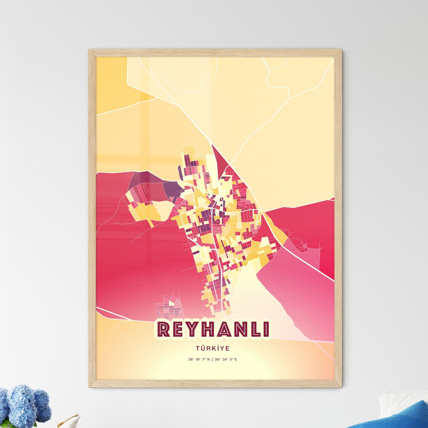 Colorful REYHANLI TURKEY Fine Art Map Hot Red