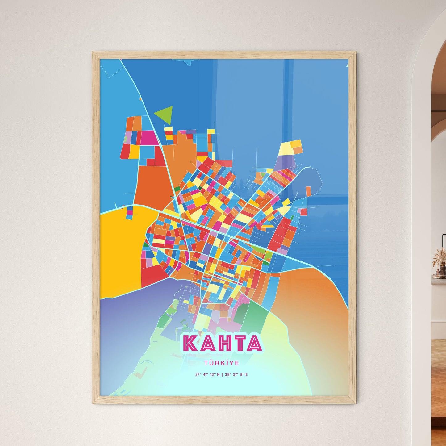 Colorful KAHTA TURKEY Fine Art Map Crazy Colors