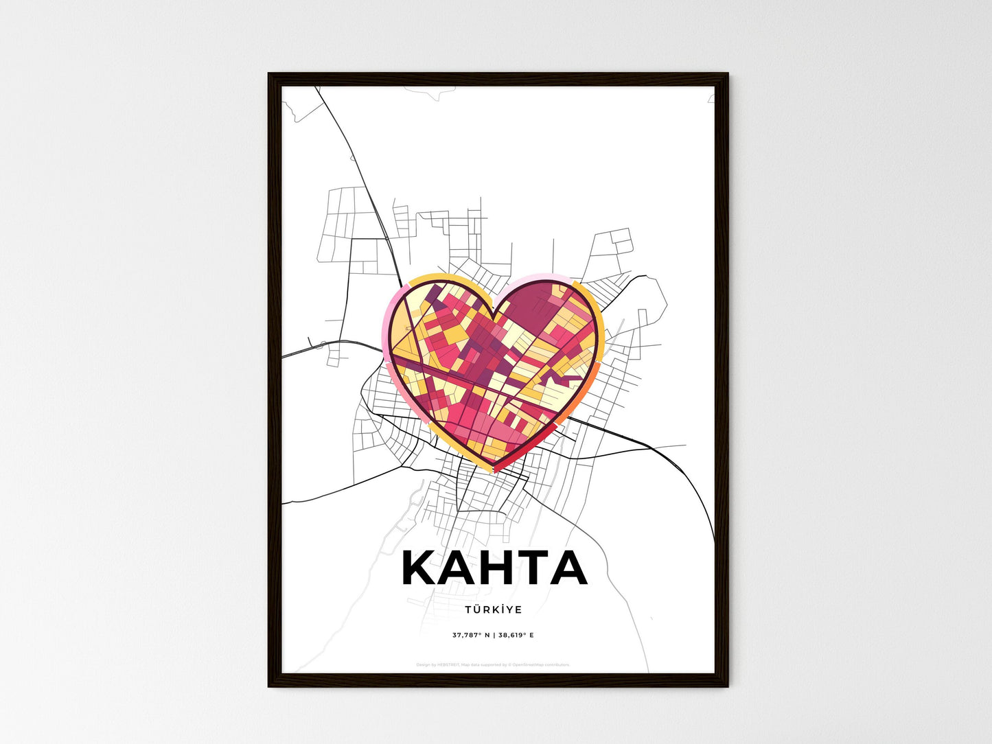 Kahta Turkey wedding art map with heart icon