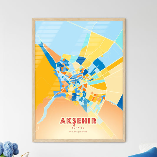 Colorful AKŞEHIR TURKEY Fine Art Map Blue Orange