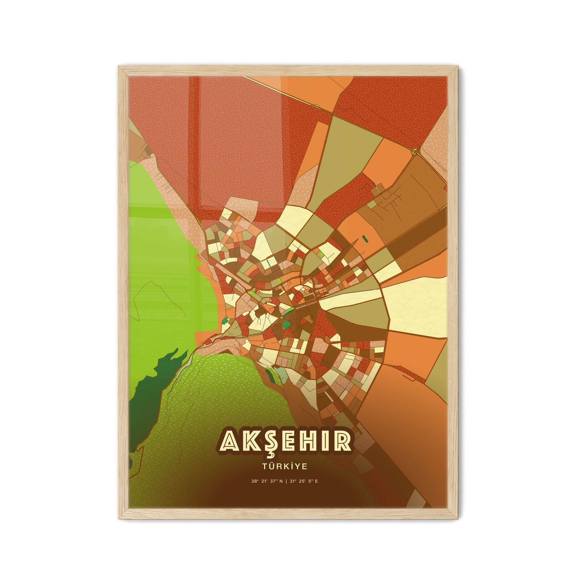 Colorful AKŞEHIR TURKEY Fine Art Map Farmhouse