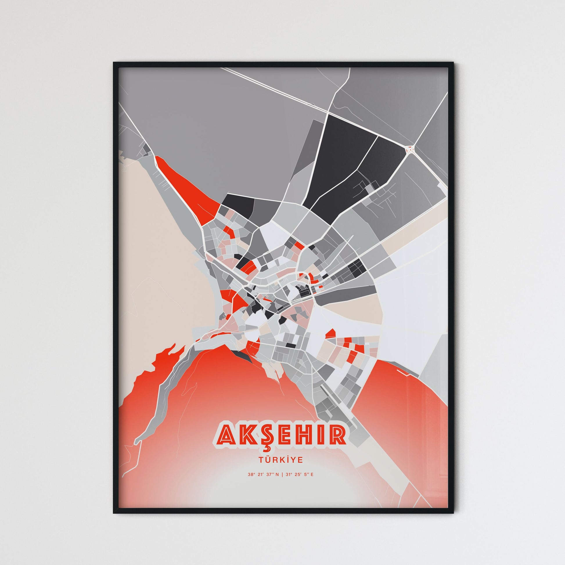 Colorful AKŞEHIR TURKEY Fine Art Map Modern