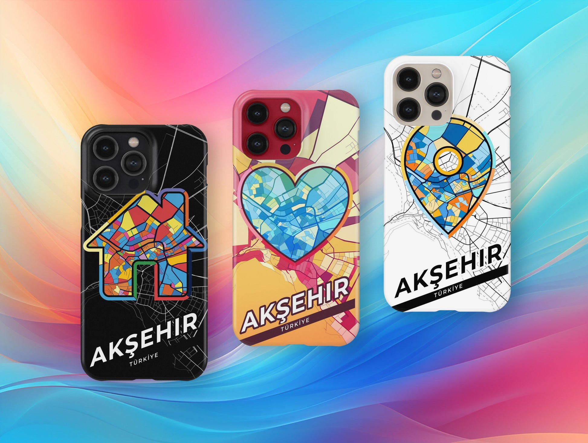 Akşehir Turkey slim phone case with colorful icon. Birthday, wedding or housewarming gift. Couple match cases.