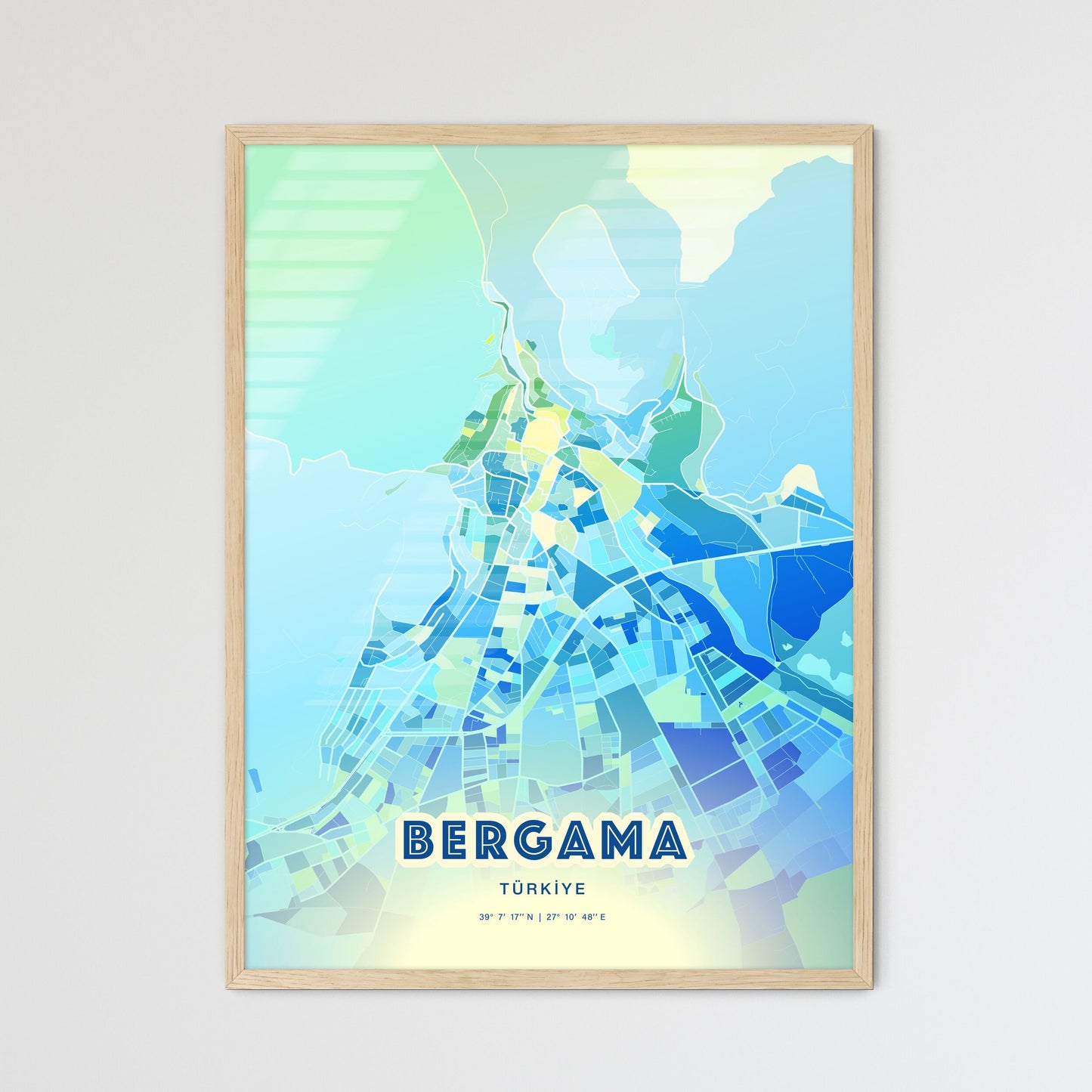 Colorful BERGAMA TURKEY Fine Art Map Cool Blue