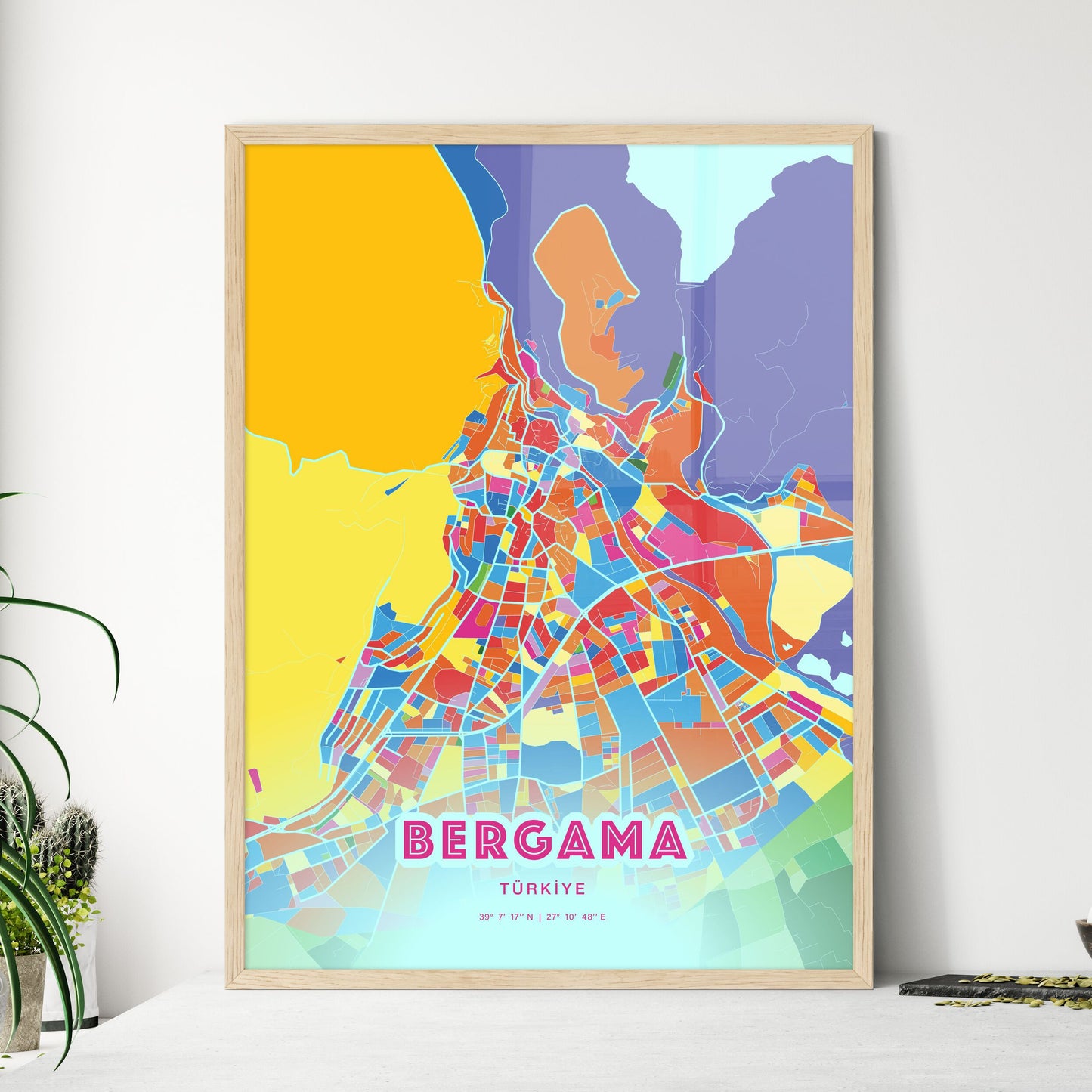 Colorful BERGAMA TURKEY Fine Art Map Crazy Colors