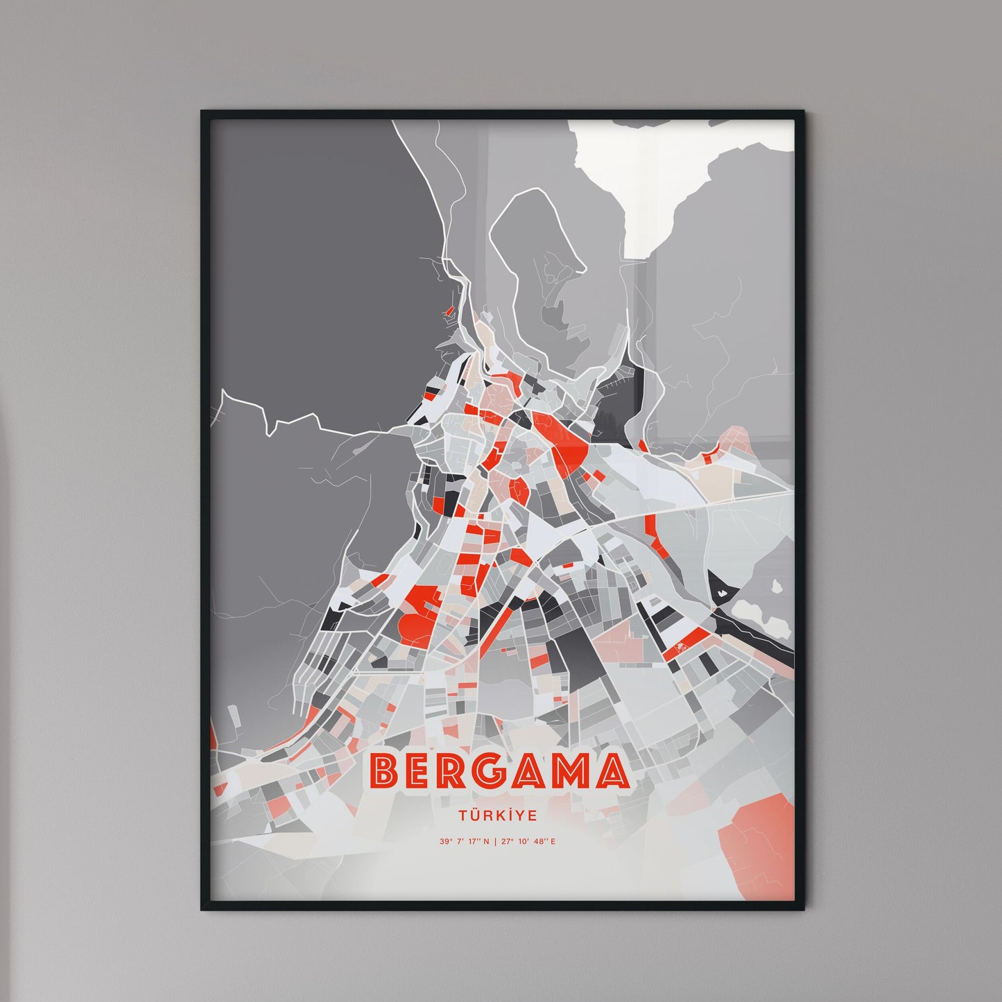 Colorful BERGAMA TURKEY Fine Art Map Modern