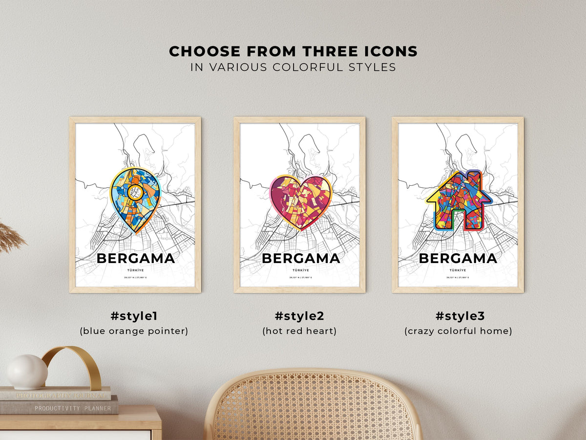 Bergama Turkey maps with colorful icons