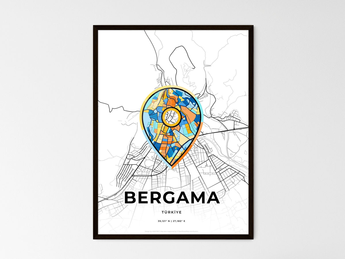 Bergama Turkey wedding art map with pointer icon