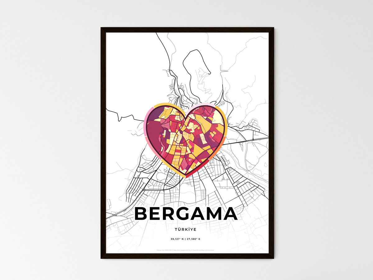 Bergama Turkey wedding art map with heart icon