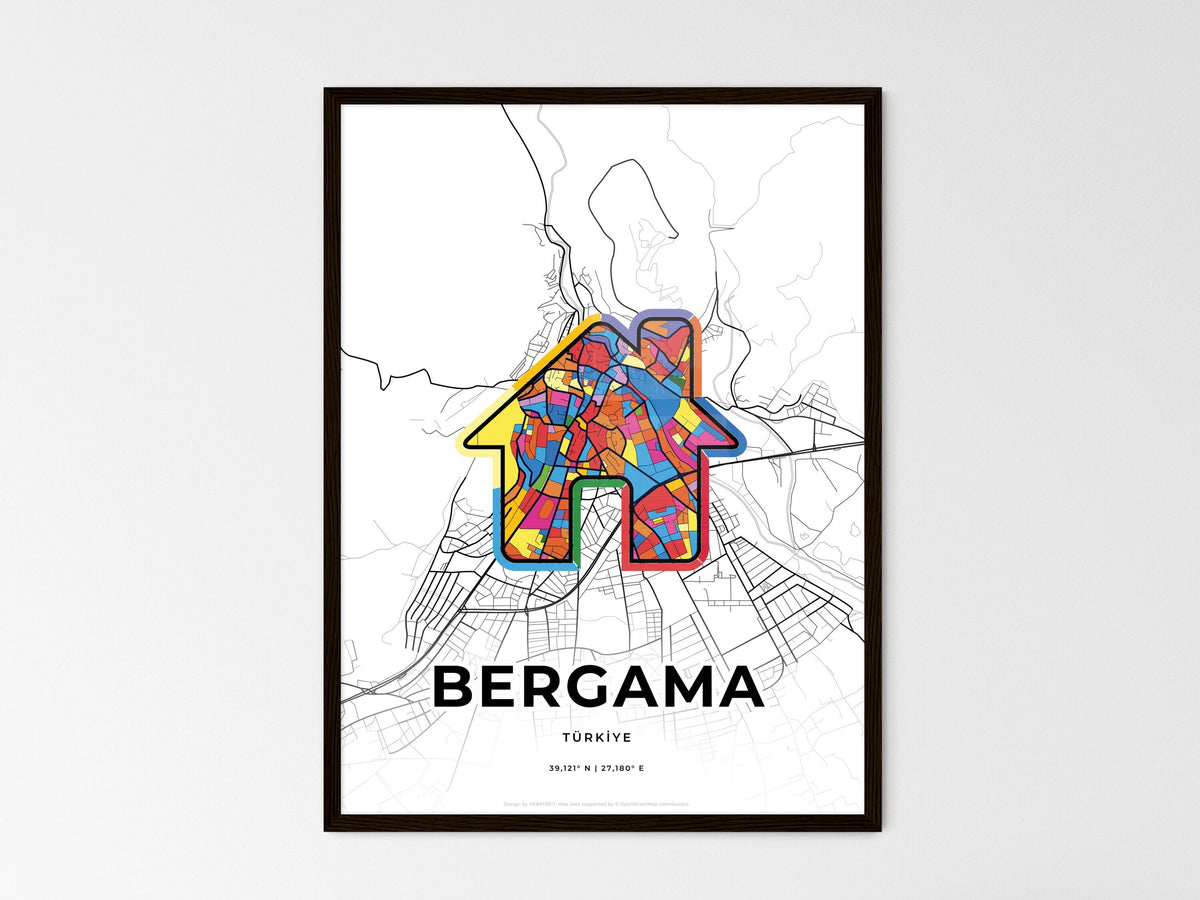 Bergama Turkey wedding art map with home icon