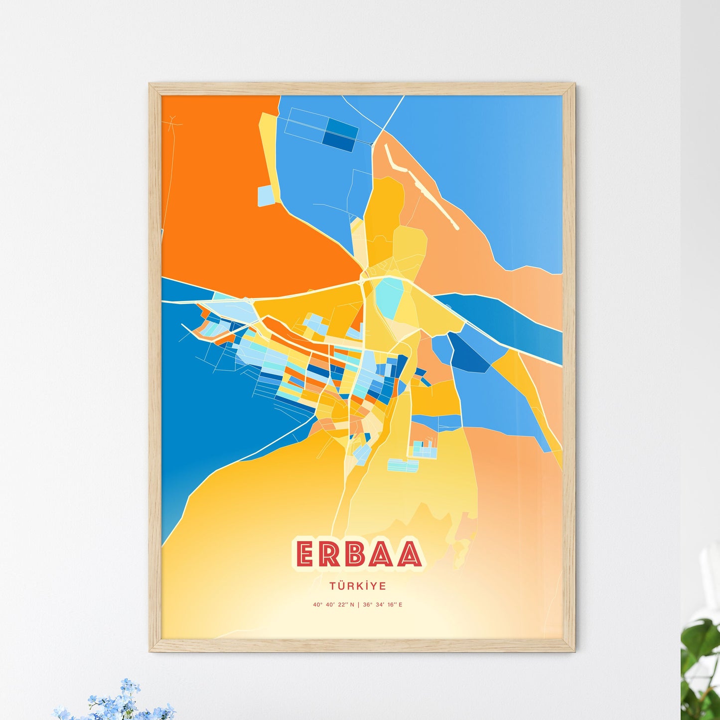 Colorful ERBAA TURKEY Fine Art Map Blue Orange