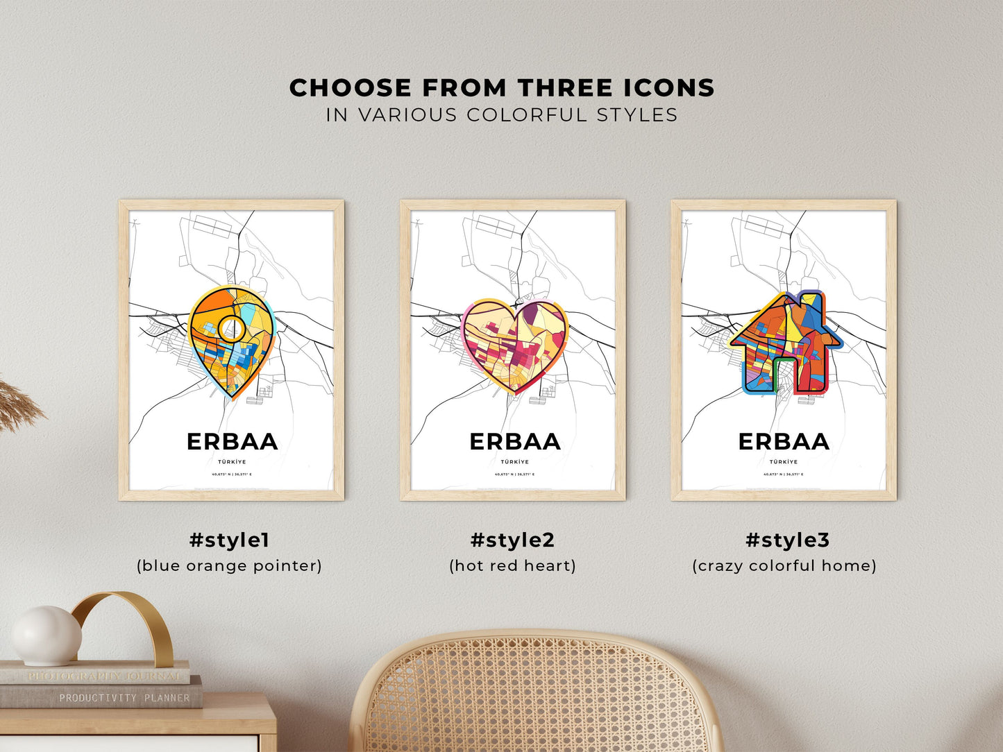 Erbaa Turkey maps with colorful icons