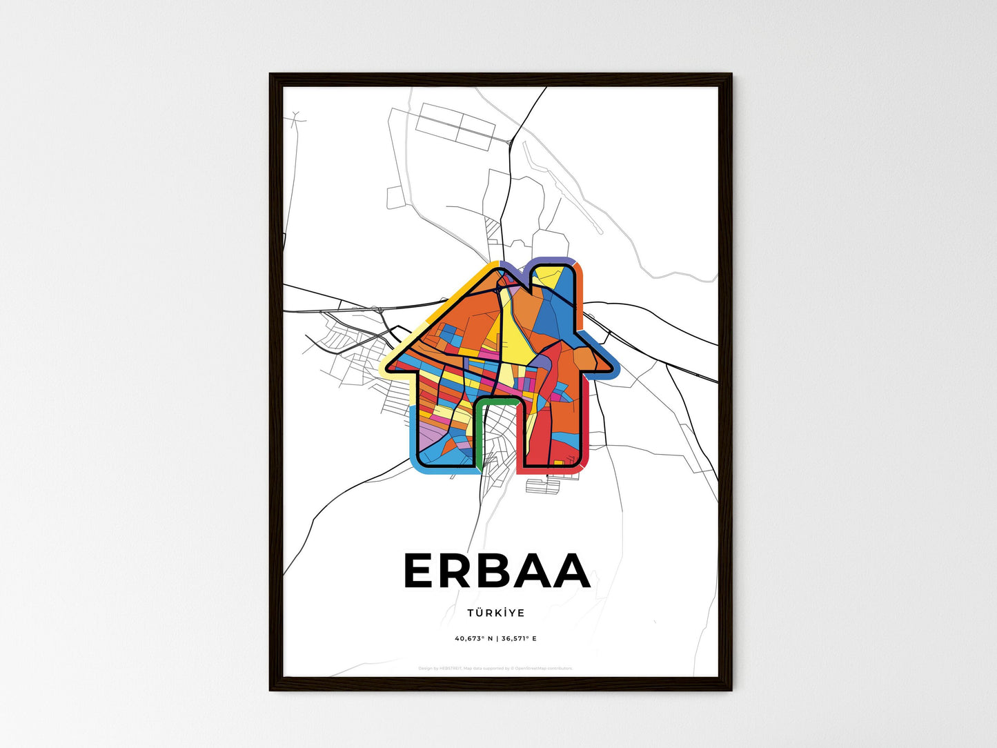 Erbaa Turkey wedding art map with home icon