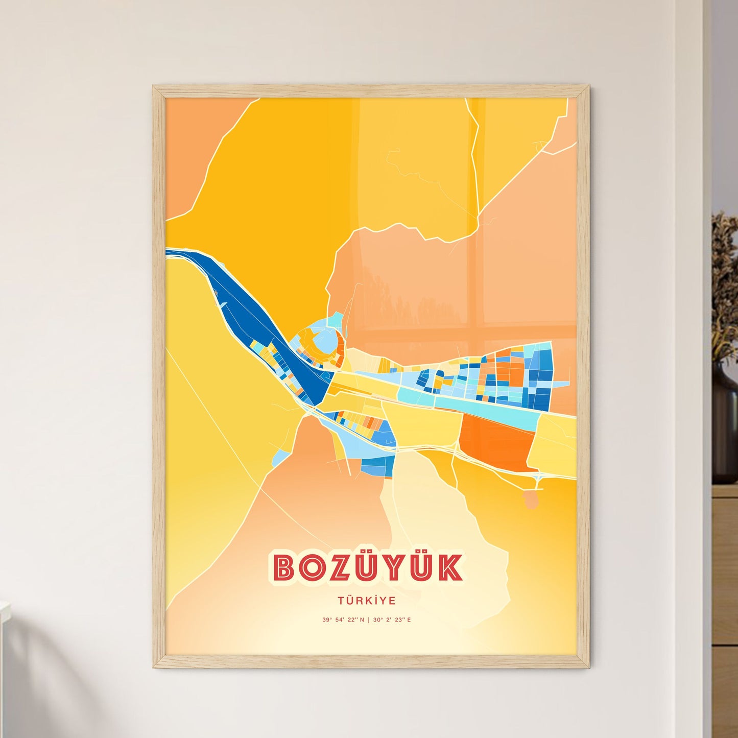 Colorful BOZÜYÜK TURKEY Fine Art Map Blue Orange