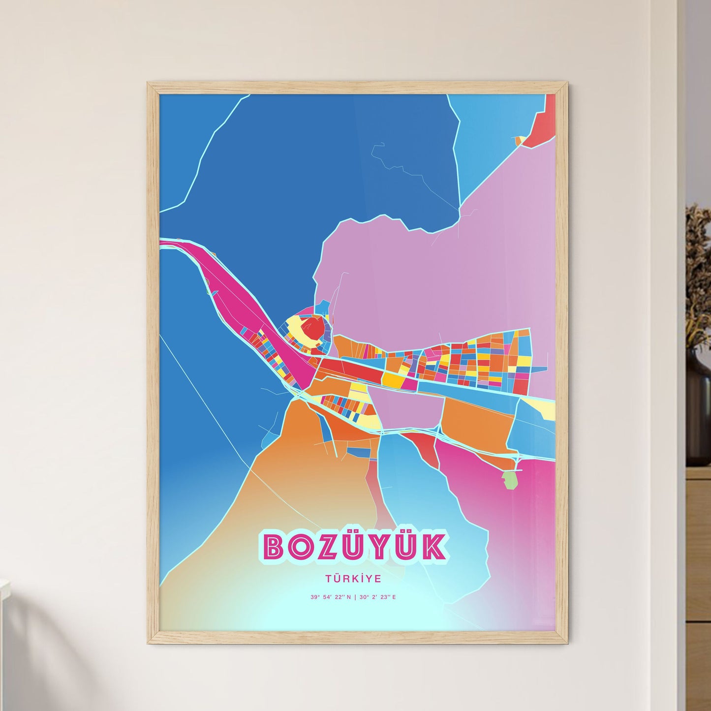 Colorful BOZÜYÜK TURKEY Fine Art Map Crazy Colors