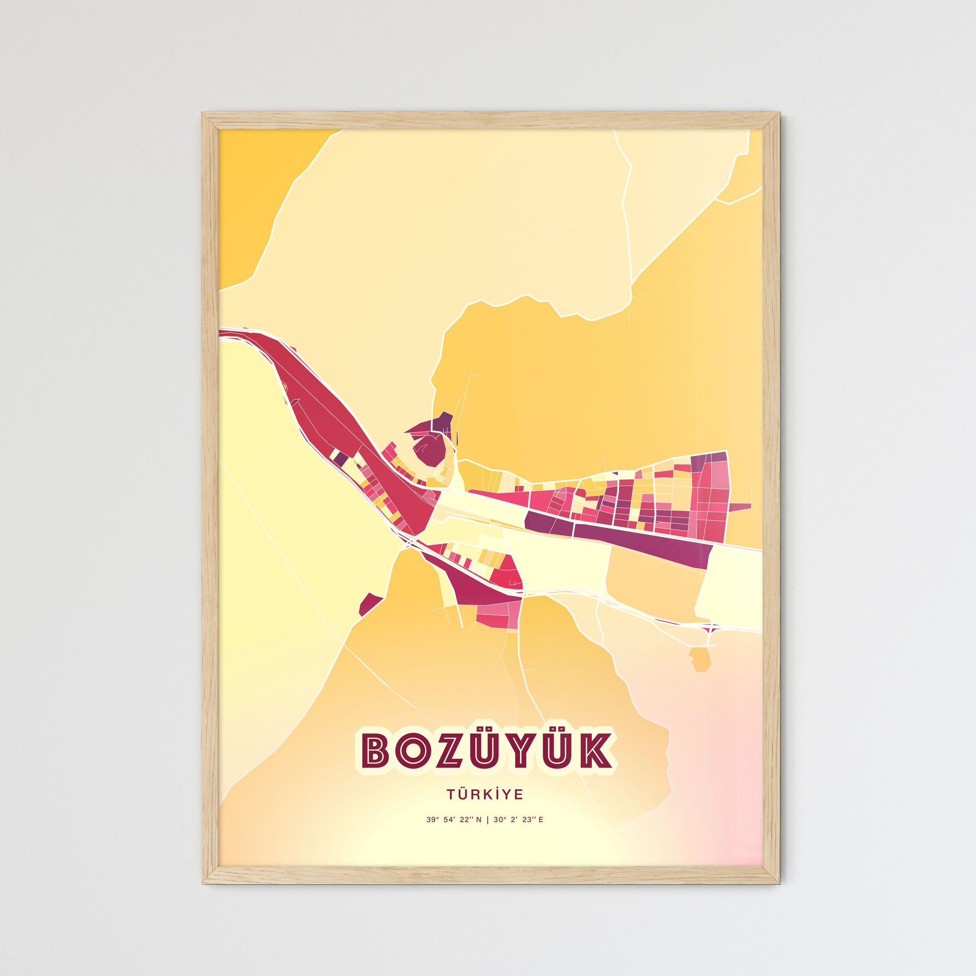 Colorful BOZÜYÜK TURKEY Fine Art Map Hot Red