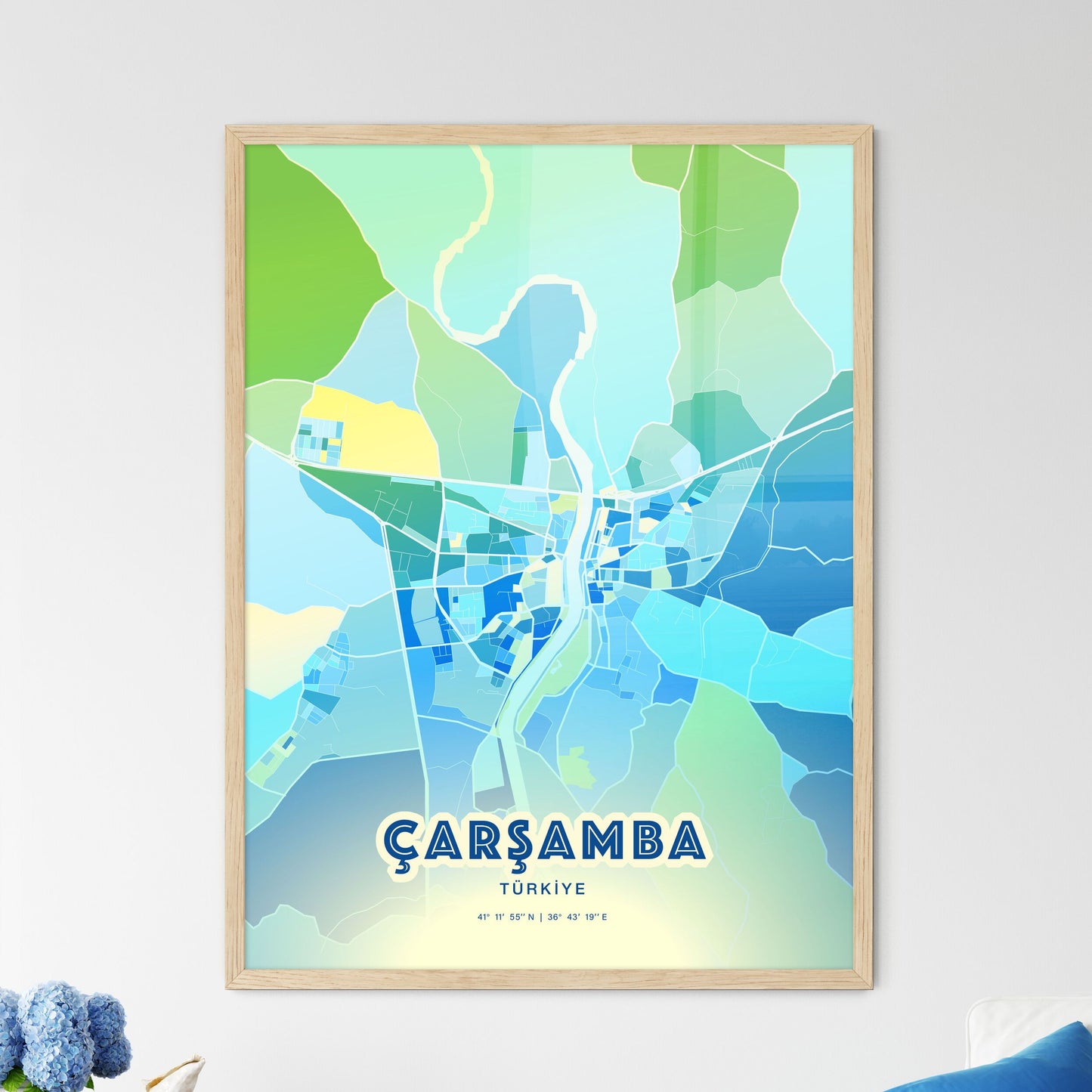 Colorful ÇARŞAMBA TURKEY Fine Art Map Cool Blue