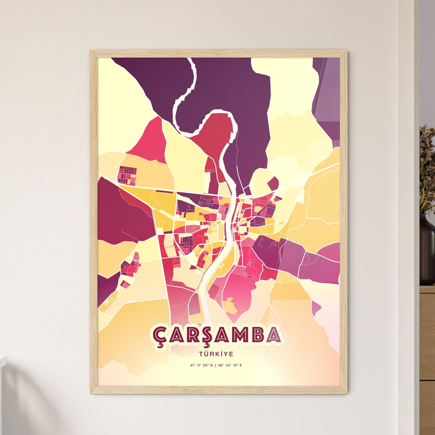 Colorful ÇARŞAMBA TURKEY Fine Art Map Hot Red