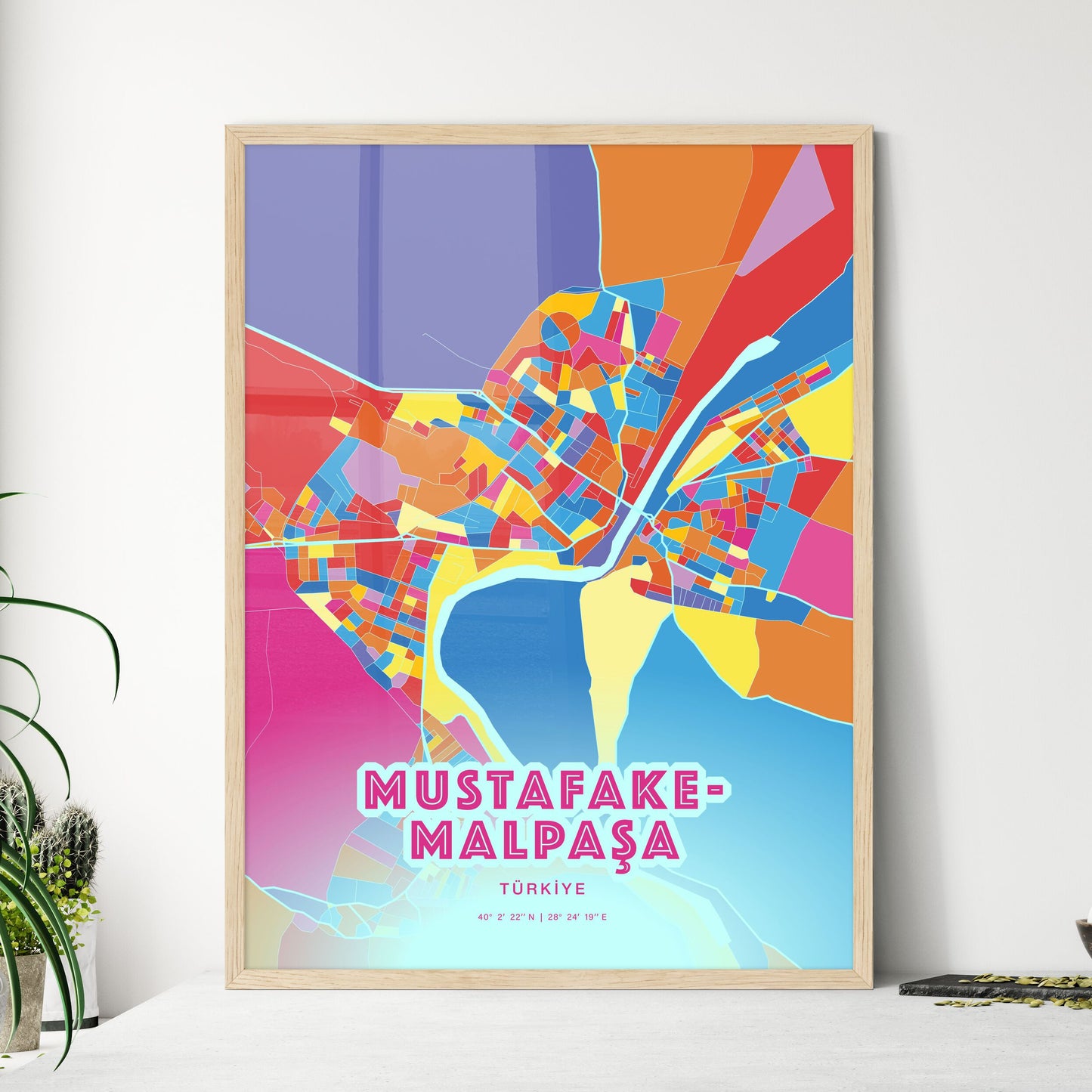 Colorful MUSTAFAKEMALPAŞA TURKEY Fine Art Map Crazy Colors