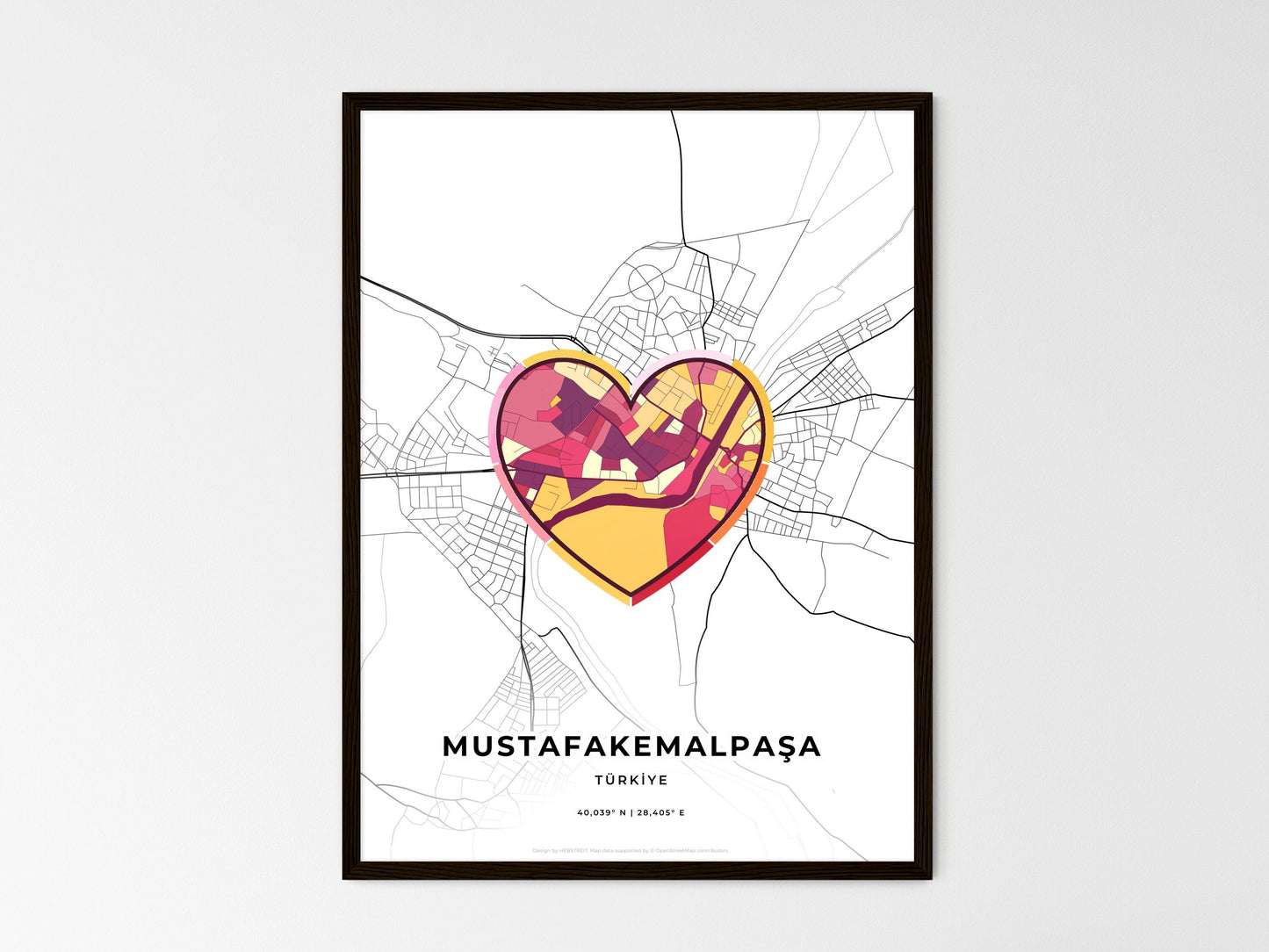 Mustafakemalpaşa Turkey wedding art map with heart icon