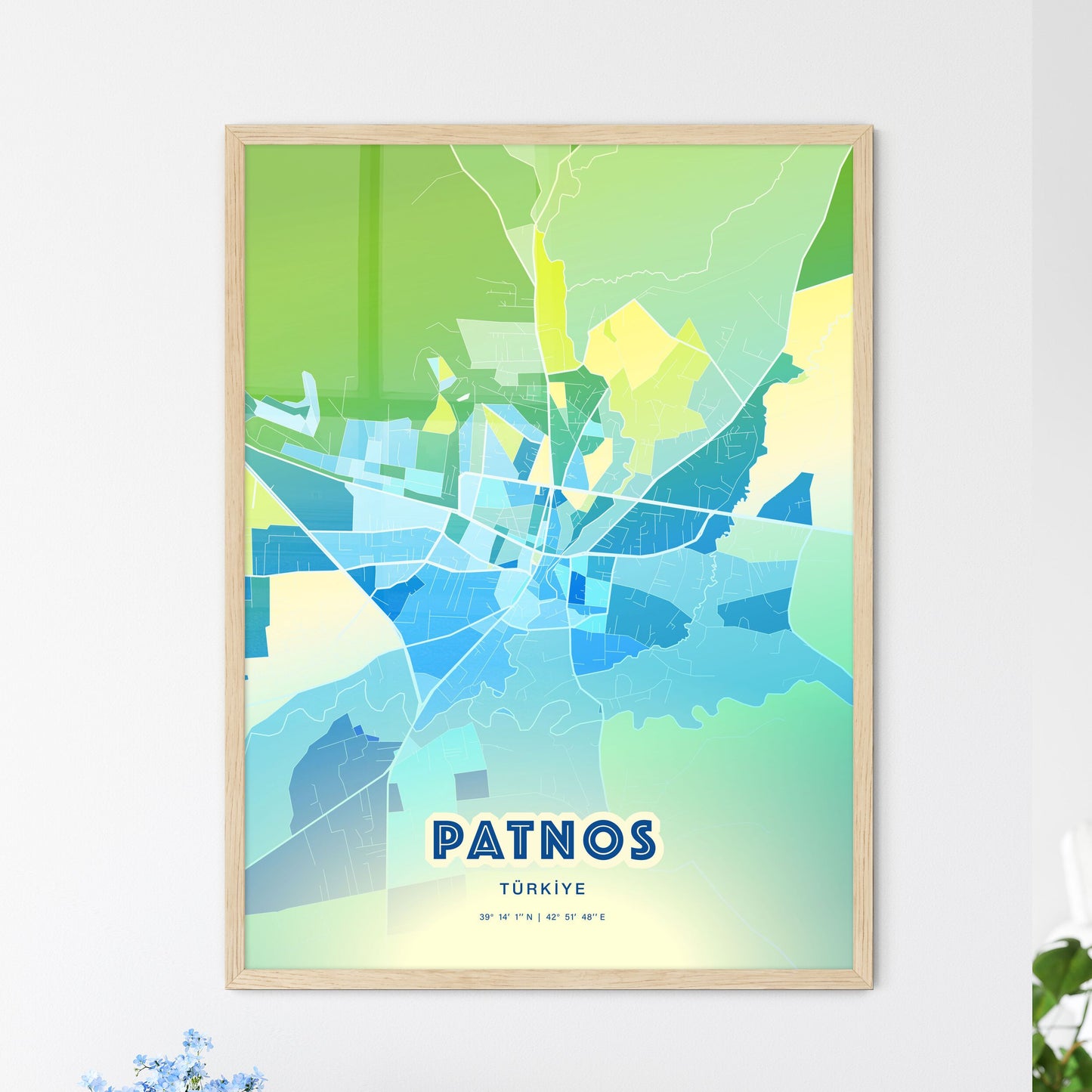 Colorful PATNOS TURKEY Fine Art Map Cool Blue