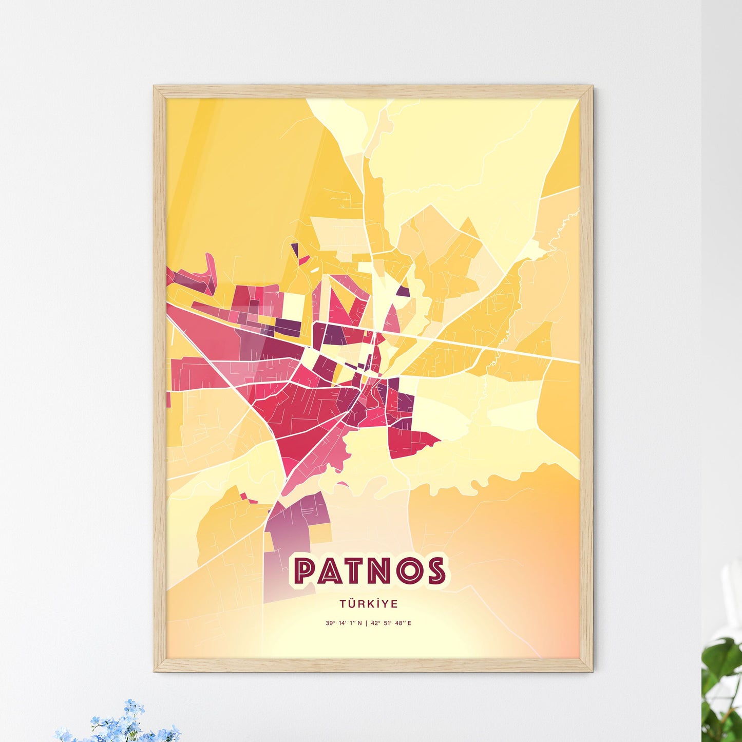 Colorful PATNOS TURKEY Fine Art Map Hot Red