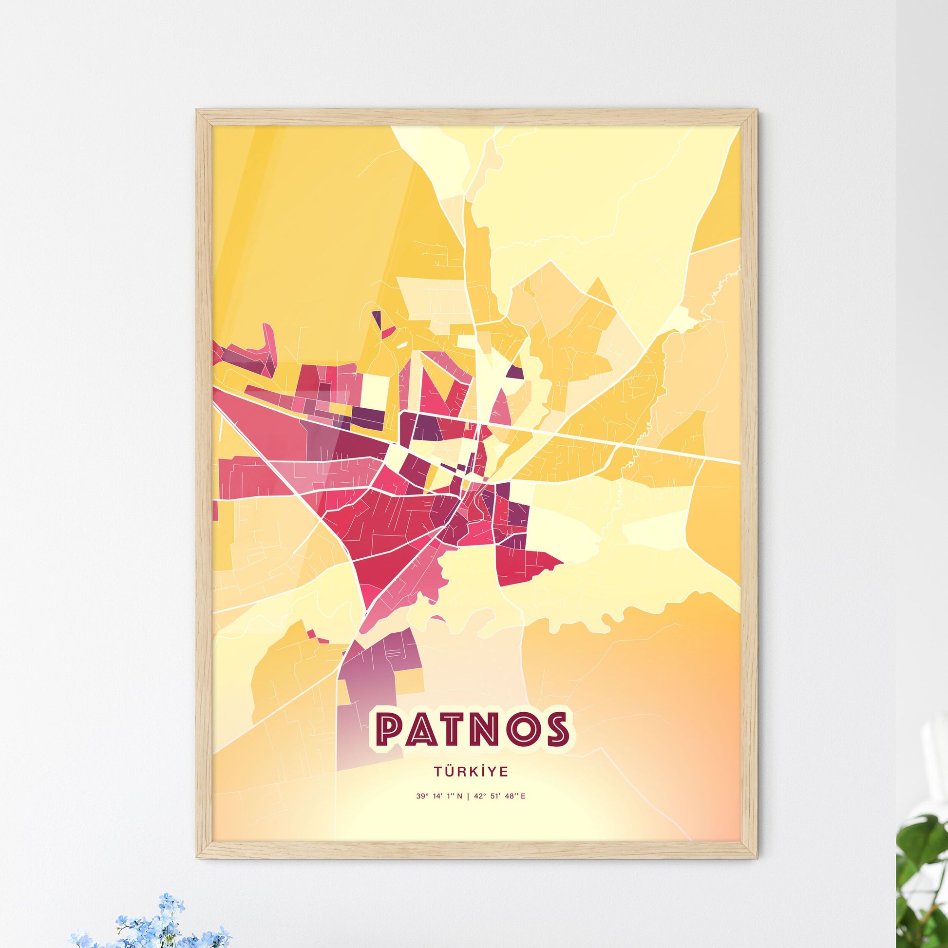 Colorful PATNOS TURKEY Fine Art Map Hot Red