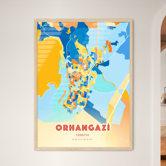 Colorful ORHANGAZI TURKEY Fine Art Map Blue Orange