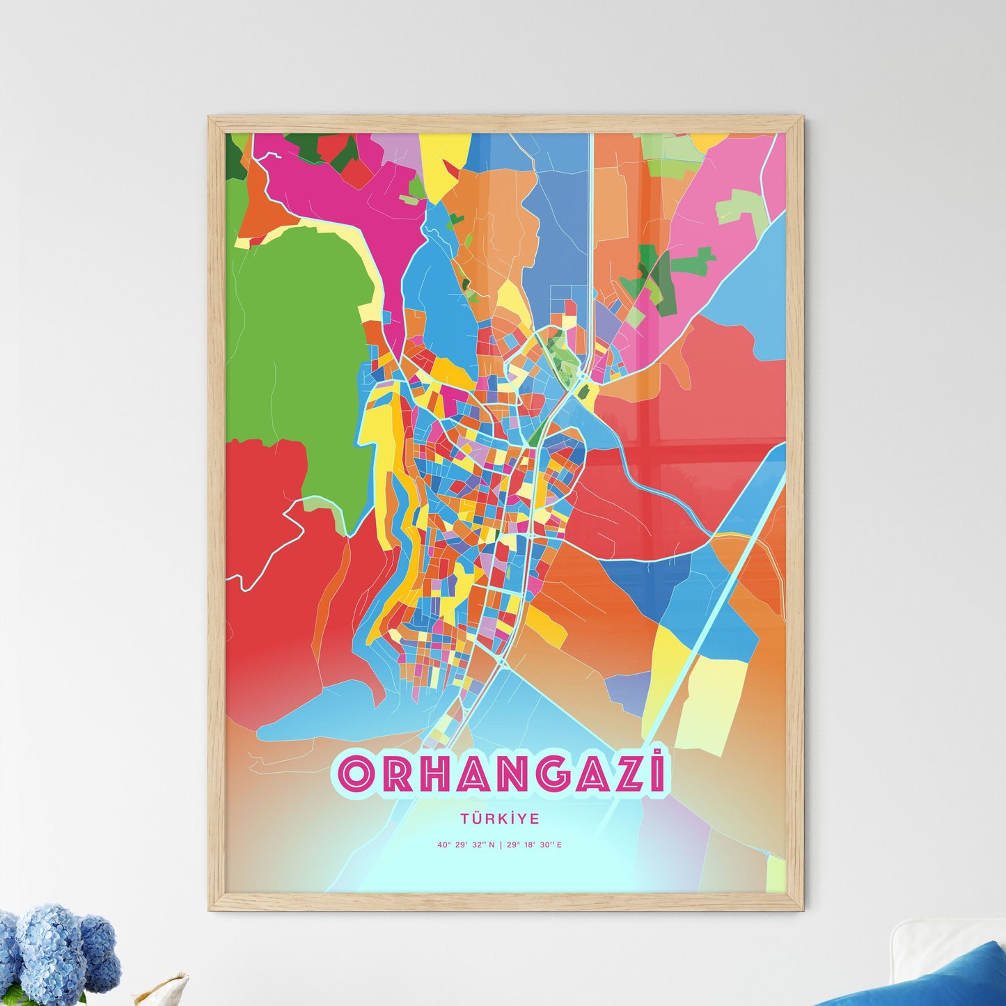 Colorful ORHANGAZI TURKEY Fine Art Map Crazy Colors