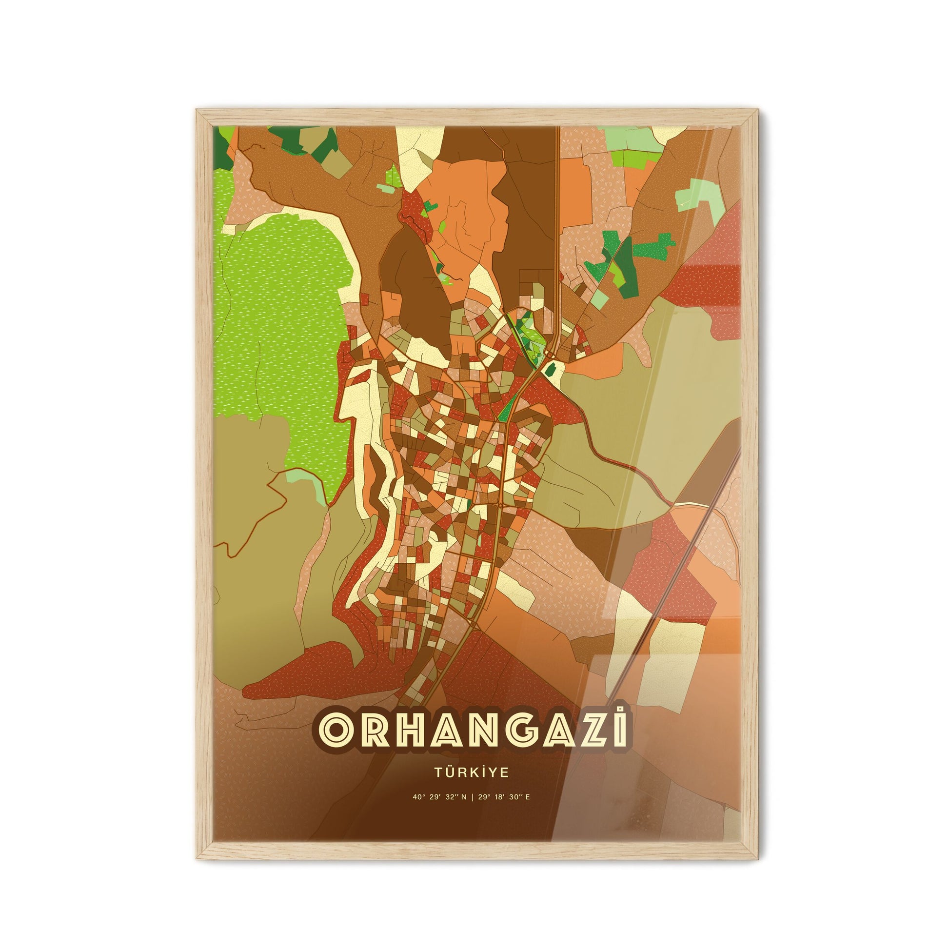 Colorful ORHANGAZI TURKEY Fine Art Map Farmhouse