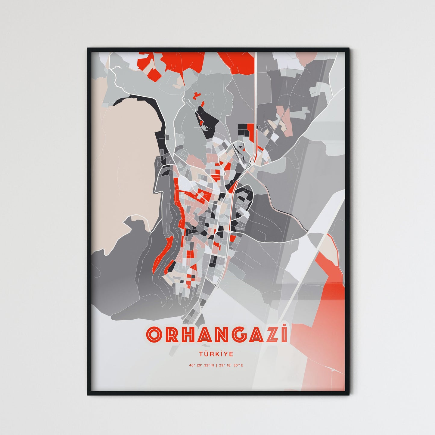 Colorful ORHANGAZI TURKEY Fine Art Map Modern