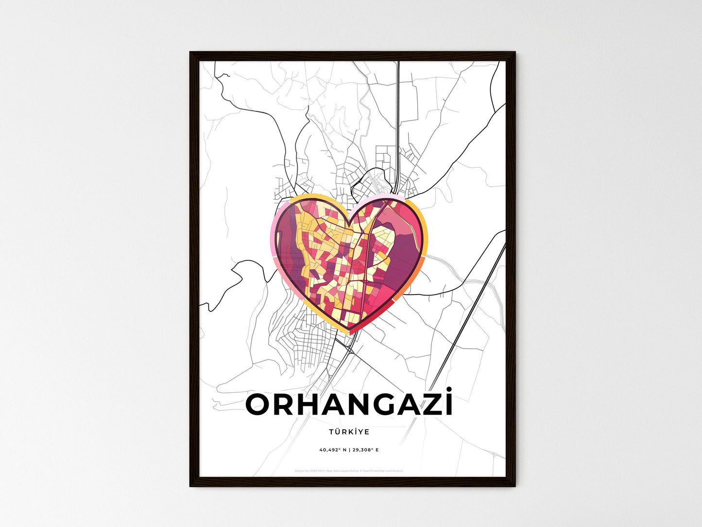 Orhangazi Turkey wedding art map with heart icon