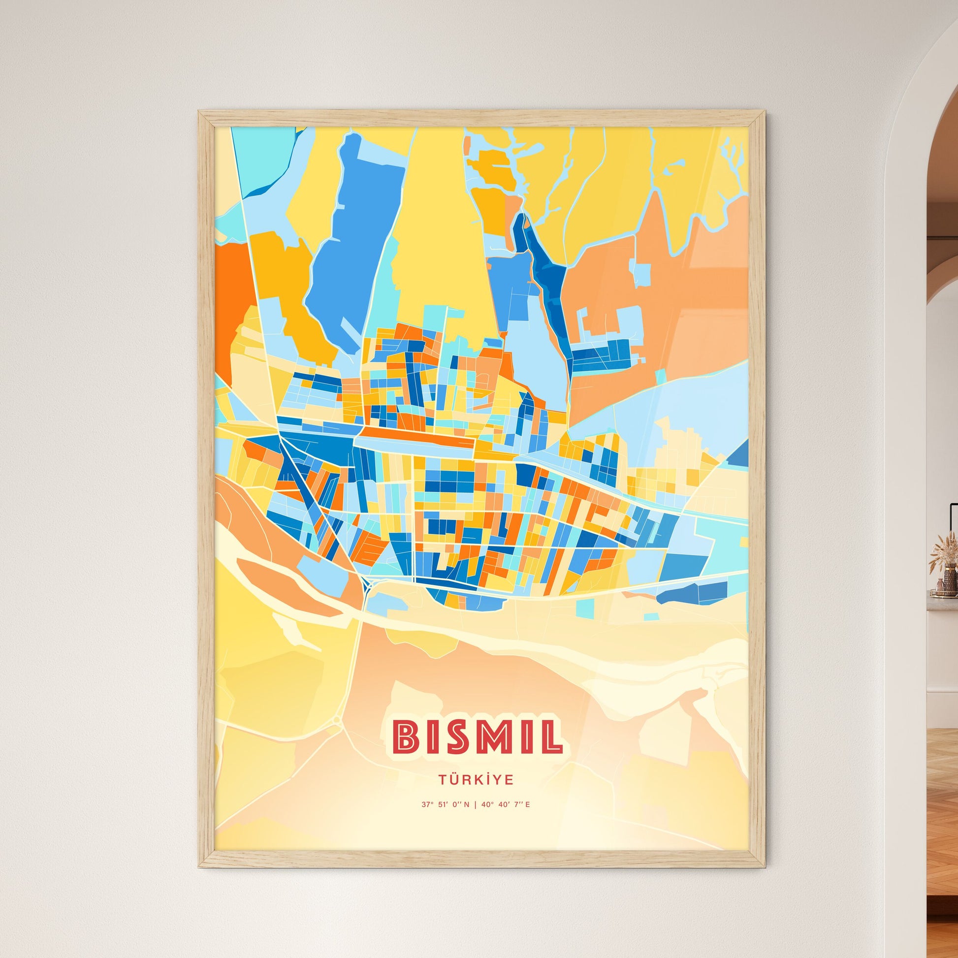 Colorful BISMIL TURKEY Fine Art Map Blue Orange