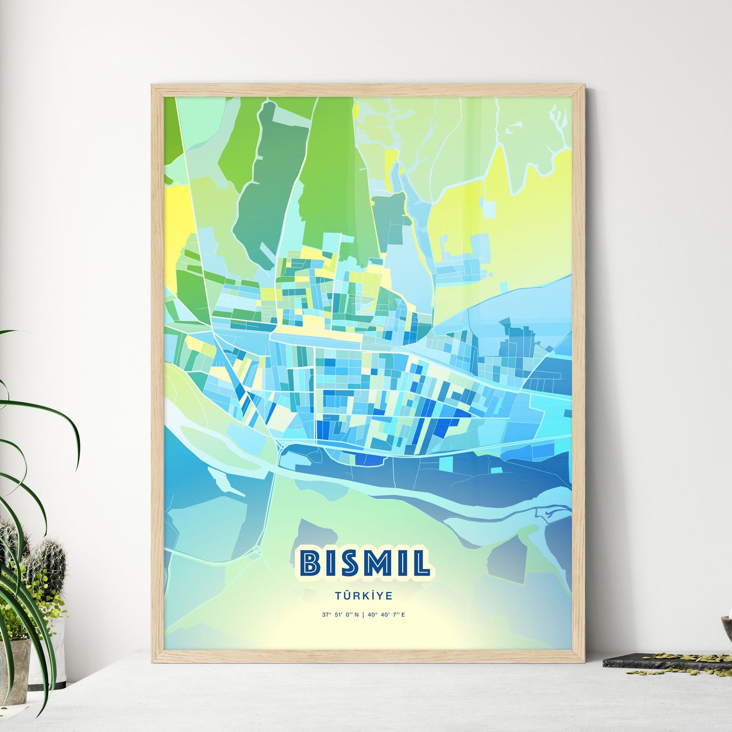 Colorful BISMIL TURKEY Fine Art Map Cool Blue