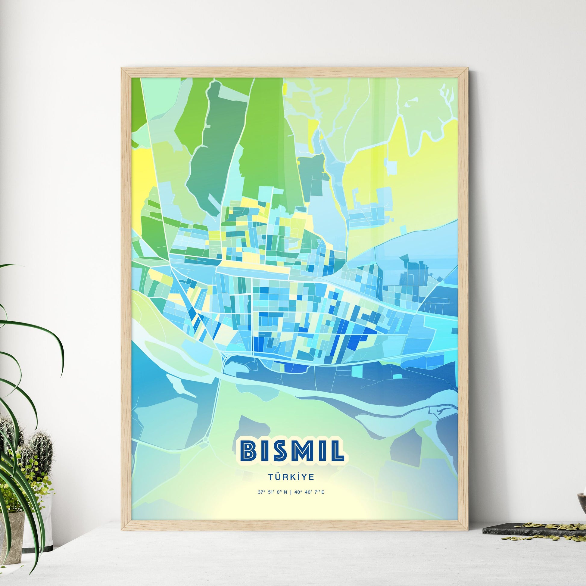 Colorful BISMIL TURKEY Fine Art Map Cool Blue