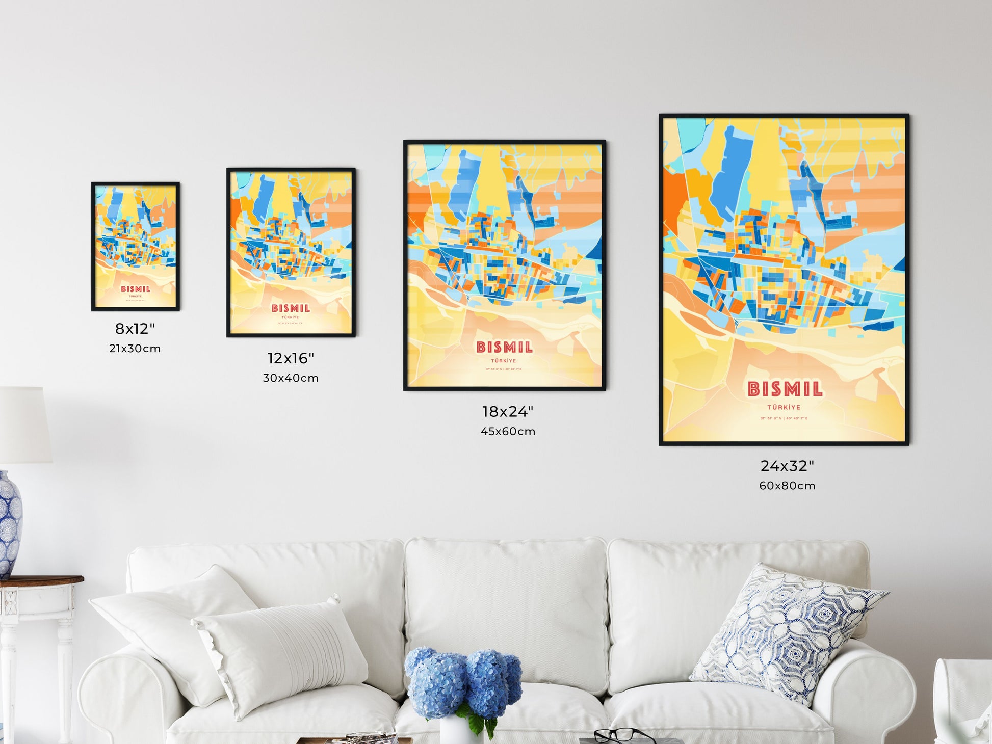 Colorful BISMIL TURKEY Fine Art Map Blue Orange