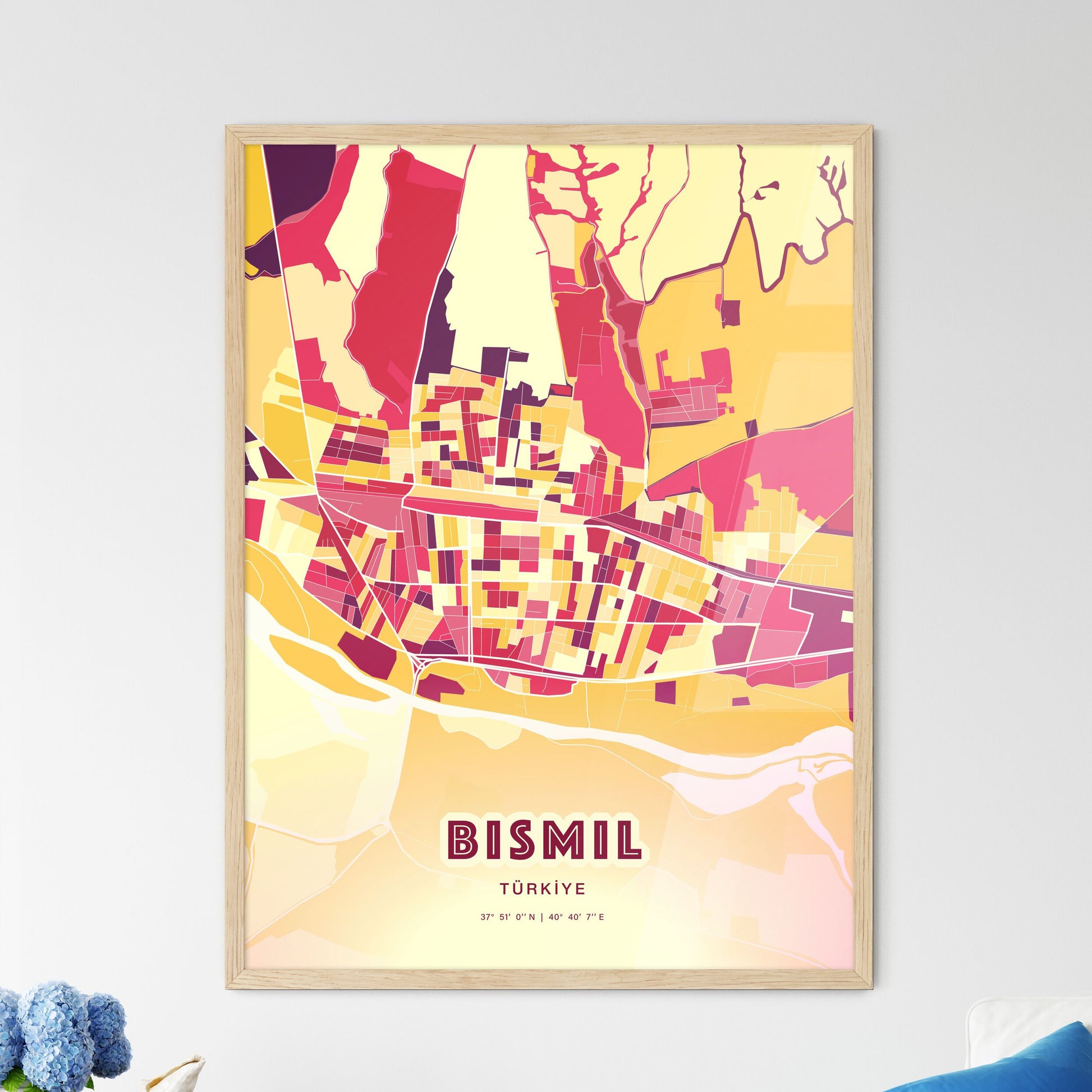 Colorful BISMIL TURKEY Fine Art Map Hot Red