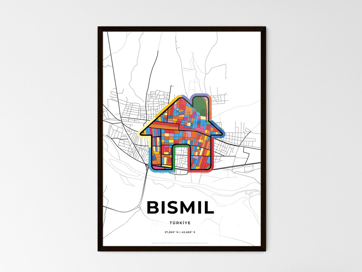 Bismil Turkey wedding art map with home icon