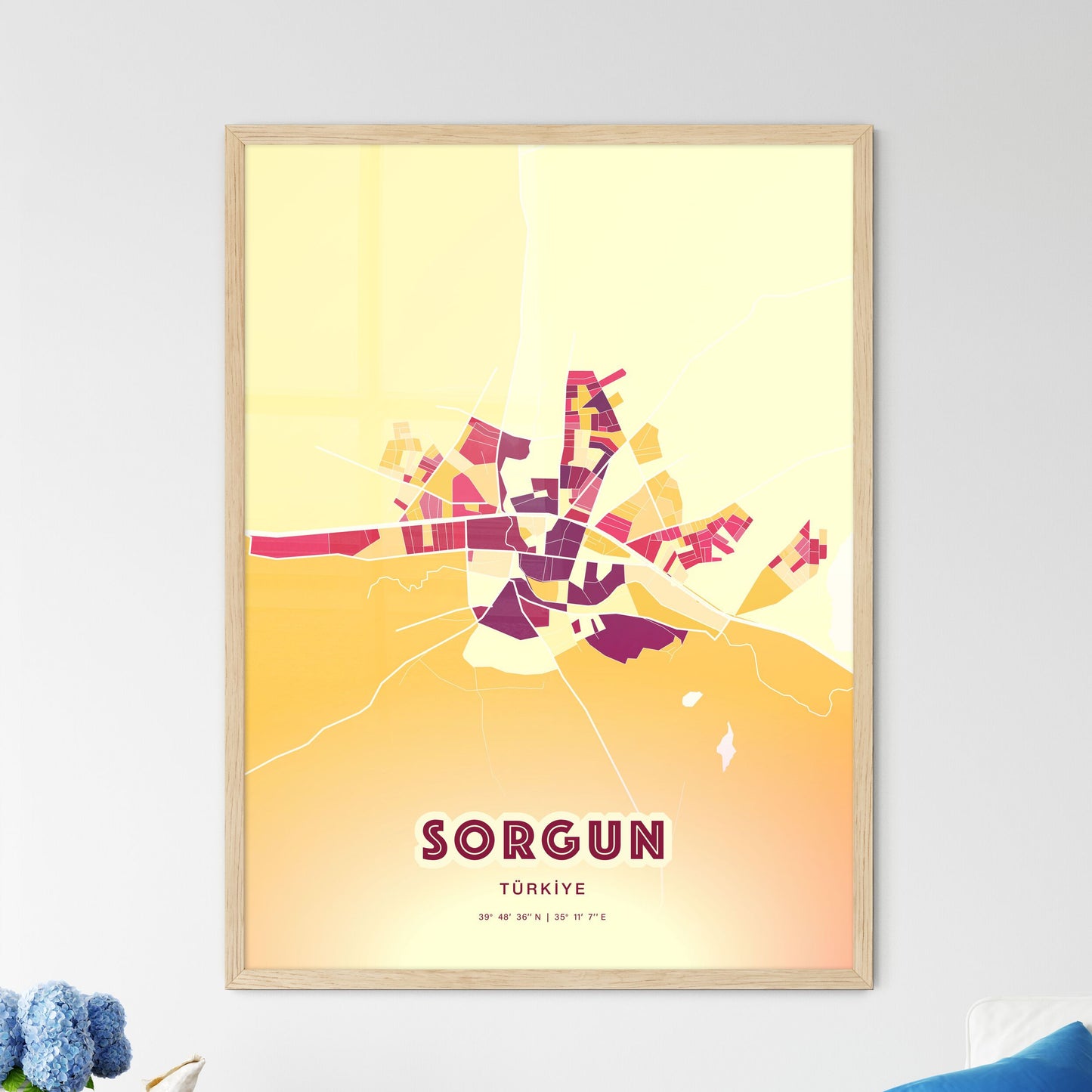 Colorful SORGUN TURKEY Fine Art Map Hot Red